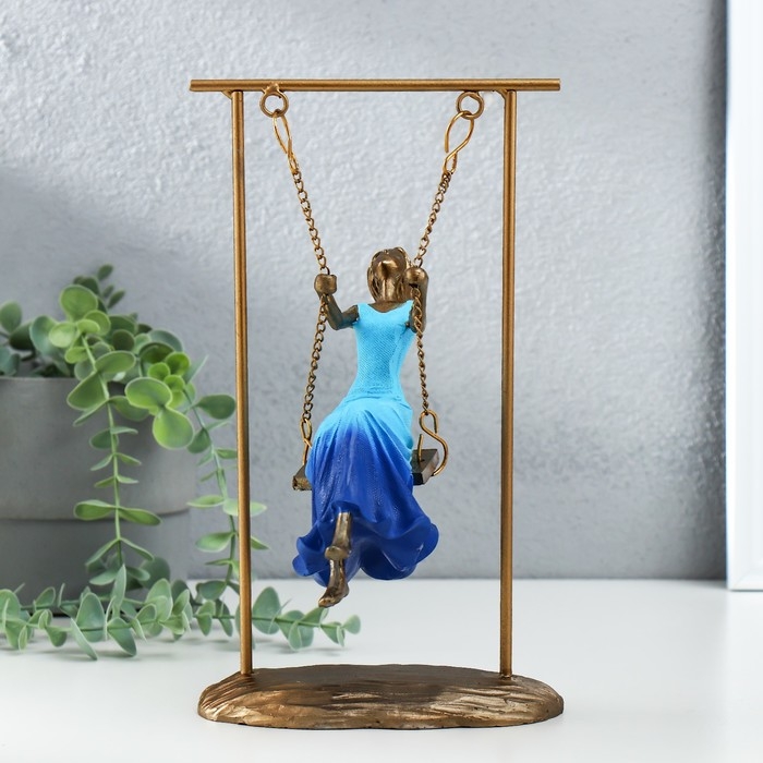 Сувенир полистоун  Сувенир полистоун "Девушка в небесно-голубом платье на качелях" бронза 16х11х26 см