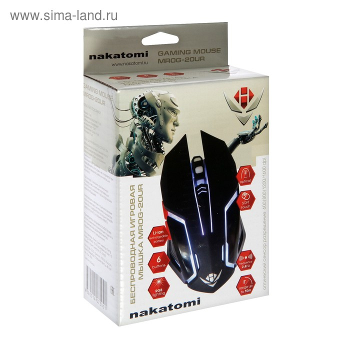 Мышь Nakatomi MROG-20UR Gaming, игровая, беспроводная, аккумуляторная, USB, чёрная Мышь Nakatomi MROG-20UR Gaming, игровая, беспроводная, аккумуляторная, USB, чёрная