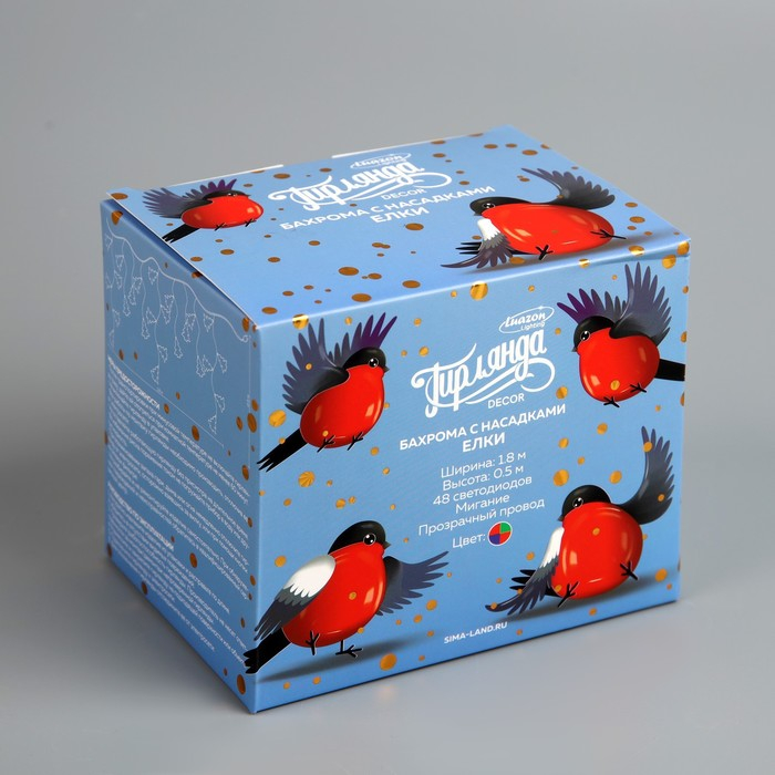 Гирлянда «Бахрома» 1.8 × 0.5 м с насадками «Ёлки», IP20, прозрачная нить, 48 LED, свечение мульти (RG/RB), мигание, 220 В