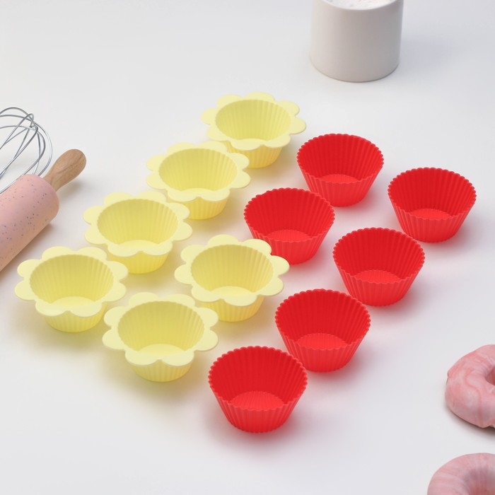 Набор форм для выпечки Доляна «Риб. Ромашка», силикон, 9×3 см, 12 шт, цвет МИКС Набор форм для выпечки Доляна «Риб. Ромашка», силикон, 9×3 см, 12 шт, цвет МИКС