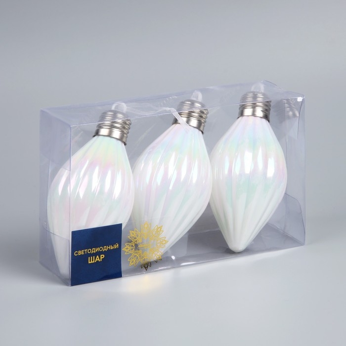 Набор елочных шаров Набор елочных шаров "Снежное сияние", d=8 см, 3 LED, 3 шт, батарейки AG13x9 (нет в комплекте), свечение тёплое белое