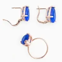 Гарнитур 3 предмета: серьги, кулон, кольцо безразмерное &laquo;Эдель&raquo;, капля, синие в золоте, 45 см