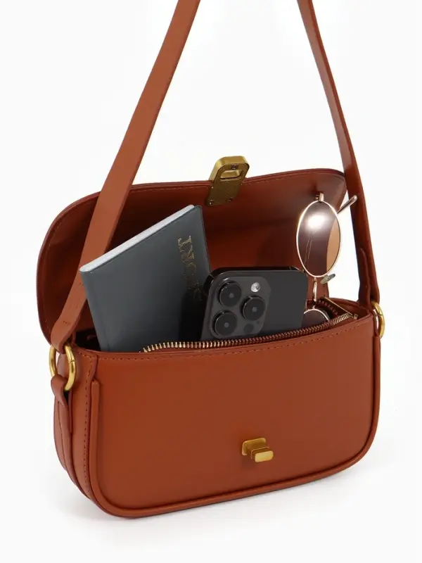 Сумка женская багет TEXTURA на молнии, 21&times;6&times;11 см, коричневая