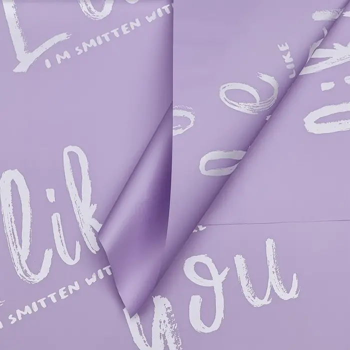 Пленка для цветов матовая, «Ты мне нравишься», 57×57 см, лиловый, 65 мкм Пленка для цветов матовая, «Ты мне нравишься», 57×57 см, лиловый, 65 мкм