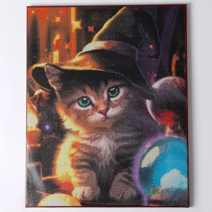 Алмазная вышивка полное заполнение &laquo;Котенок в шляпе&raquo;, на раме, 40&times;50 см