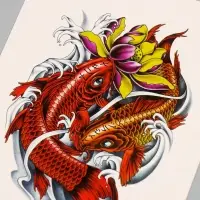 Переводная тату на тело цветная &laquo;Красные карпы&raquo;, 26.1&times;14.6 см