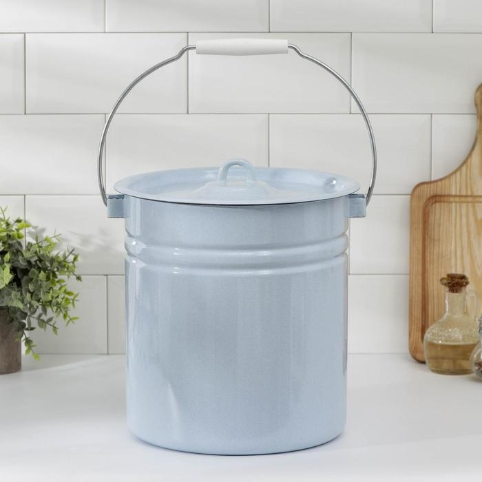 Ведро цельнотянутое эмалированное, 12 л, с крышкой, цвет голубой Ведро цельнотянутое эмалированное, 12 л, с крышкой, цвет голубой