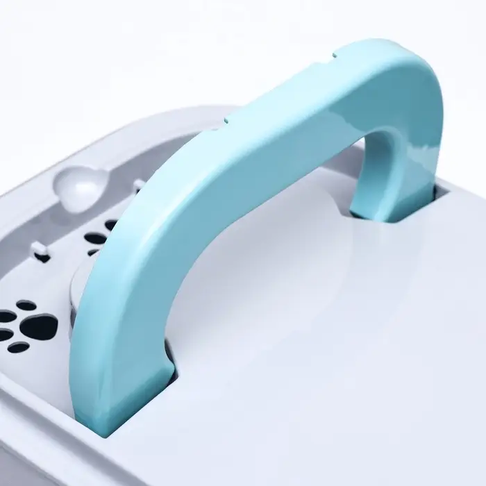 Туалет-домик для кошек закрытый с дверцей 43&times;32&times;33 см, бирюзово-серый