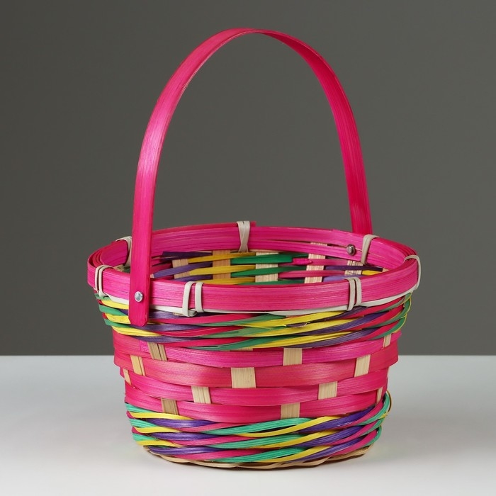 Корзина плетеная, D18 х 11 х 24 см, розовая, бамбук Корзина плетеная, D18 х 11 х 24 см, розовая, бамбук