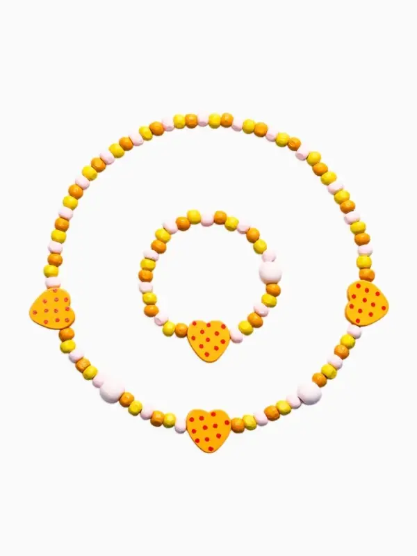 Набор детских украшений &laquo;Выбражулька. Сердце&raquo;, 2 предмета: бусы 35 см, браслет, d=6 см, желтый