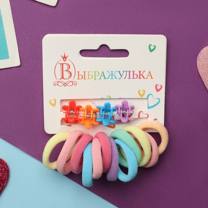Набор для волос Набор для волос "Затейница колор" (12 резинок 2 см, 4 краба) цветочки