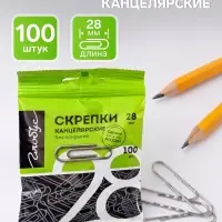 Скрепки канцелярские GLOBUS, 28 мм, 100 шт., без покрытия, флоу-пак