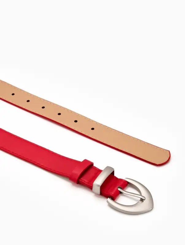 Ремень женский, 110&times;3 см, пряжка металл матовая, серебристая, красный