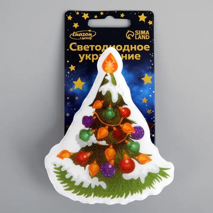 Светодиодная игрушка на липучке &laquo;Новогодняя ёлка&raquo; 8.5&times;10 см, батарейки LR44&times;3, свечение мульти