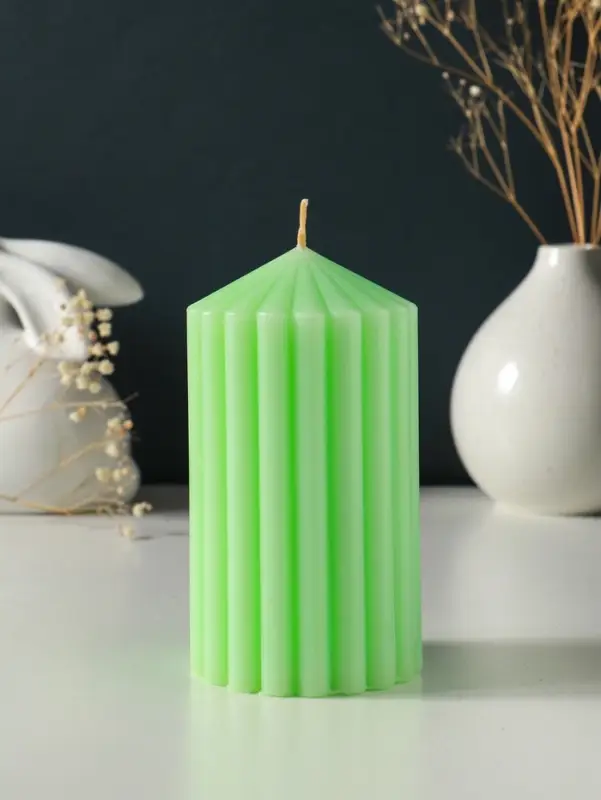 Свеча-цилиндр 7х14 см, 370 гр, рифлёная, мята Свеча-цилиндр 7х14 см, 370 гр, рифлёная, мята