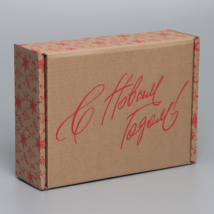 Коробка новогодняя складная «С новым годом», бурый, 27 х 21 х 9 см, Новый год Коробка новогодняя складная «С новым годом», бурый, 27 х 21 х 9 см, Новый год