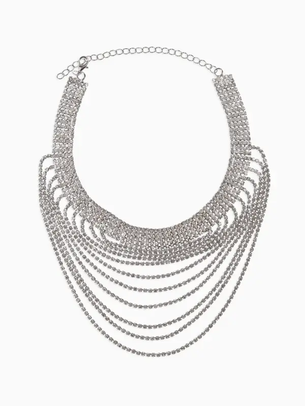 Колье &laquo;Водопад&raquo;, волна, белое в серебре, 25 см