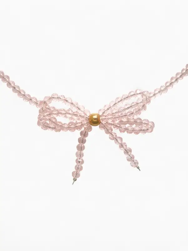 Чокер из бусин &laquo;Хрустальный бантик&raquo;, 33 см + 5 см цепочка, розовый в серебре