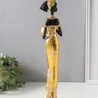 Сувенир полистоун "Африканка с кувшином, с повязкой в волосах" бело-золотой 9х8х37,5 см