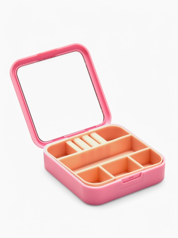 Органайзер для хранения украшений с зеркалом «Шкатулка портативная», 9*9*2,5см, цвет розовый Органайзер для хранения украшений с зеркалом «Шкатулка портативная», 9*9*2,5см, цвет розовый