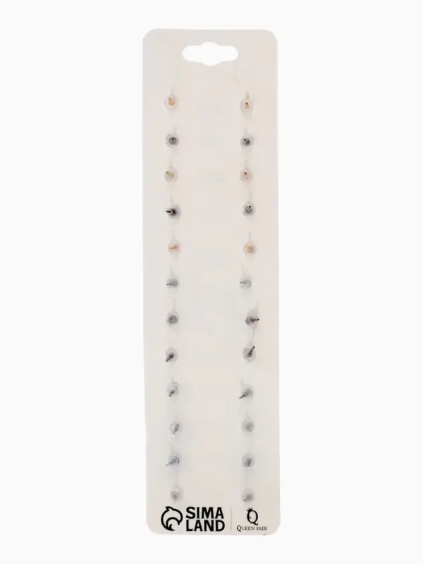 Серьги пусеты 12 пар One year, романтика, бело-серые в золоте