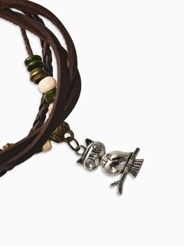 Браслет кожаный &laquo;Хиппи. Совунья&raquo;, L=22.5 см, чёрный в серебре