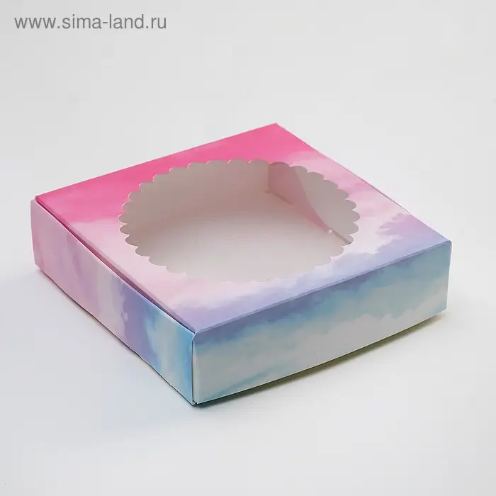 Подарочная коробка сборная с окном, небесный, 11.5×11.5×3 см Подарочная коробка сборная с окном, небесный, 11.5×11.5×3 см