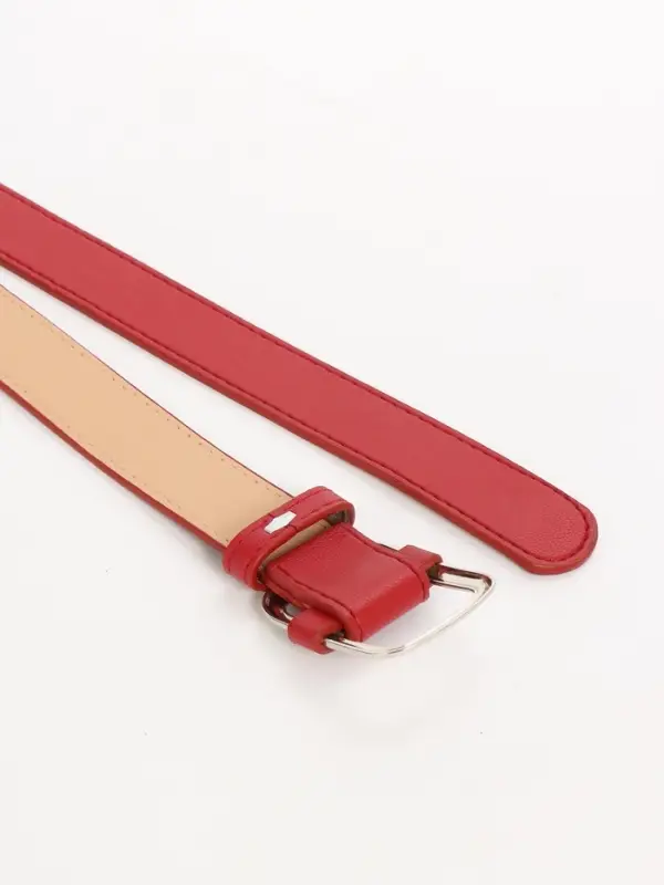 Ремень женский, 110&times;2.7 см, пряжка-затяжка металл, серебристая, красный