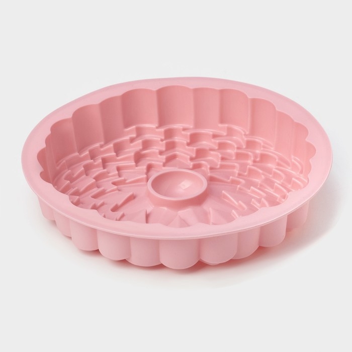 Форма для выпечки Доляна &laquo;Хризантема&raquo;, силикон, d=22 см, цвет розовый