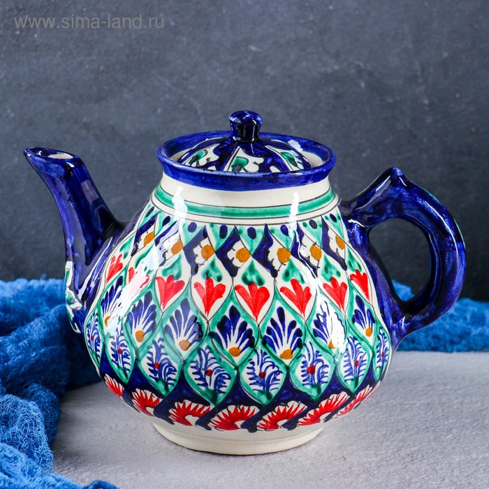 Чайник Риштанская Керамика Чайник Риштанская Керамика "Узоры", 1600 мл, синий микс