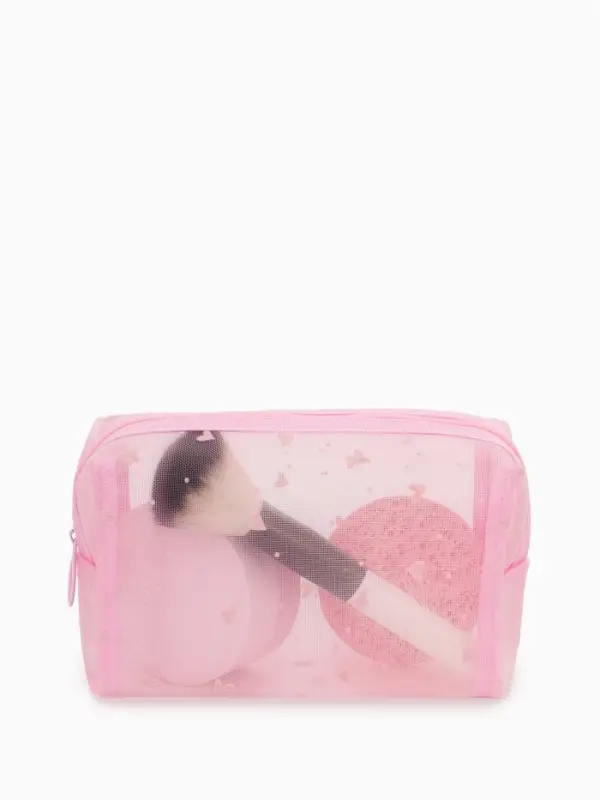 Косметичка дор Сердца, сетка 18*7,5*10, отд на молнии, розовый Косметичка дор Сердца, сетка 18*7,5*10, отд на молнии, розовый