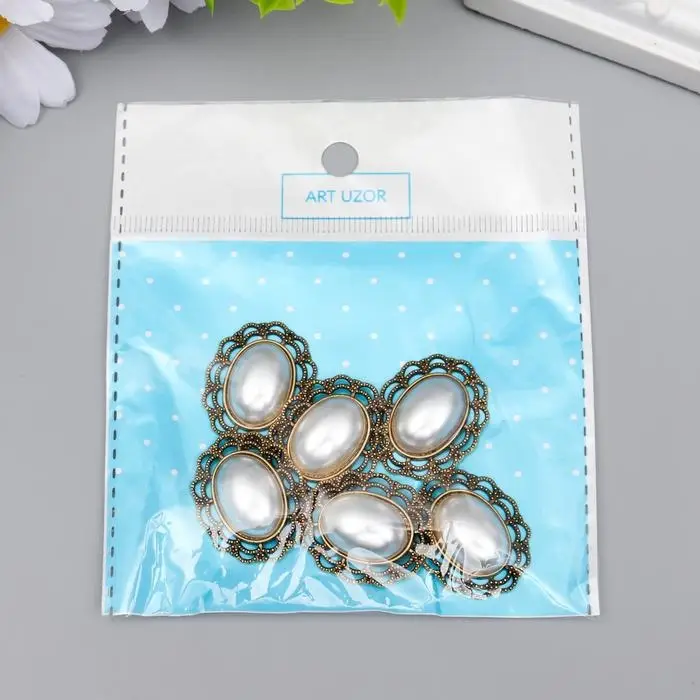 Декор для творчества металл  Декор для творчества металл "Медальон овал в золотой оправе" жемчужина 2,7х2,3х0,6 см