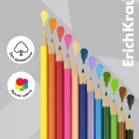Карандаши 12 цветов ErichKrause Jolly Friends, шестигранные, пластиковые, с европодвесом