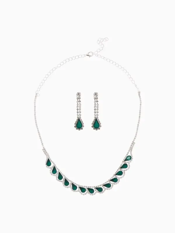 Набор 2 предмета: серьги, колье &laquo;Листопад&raquo;, капли, зелёно-белый в серебре, 45 см