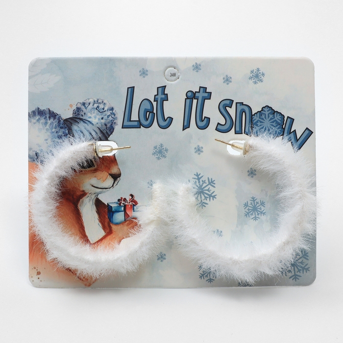 Новый год! Серьги-кольца «Новогодние» пушистый, цвет белый в золоте Новый год! Серьги-кольца «Новогодние» пушистый, цвет белый в золоте