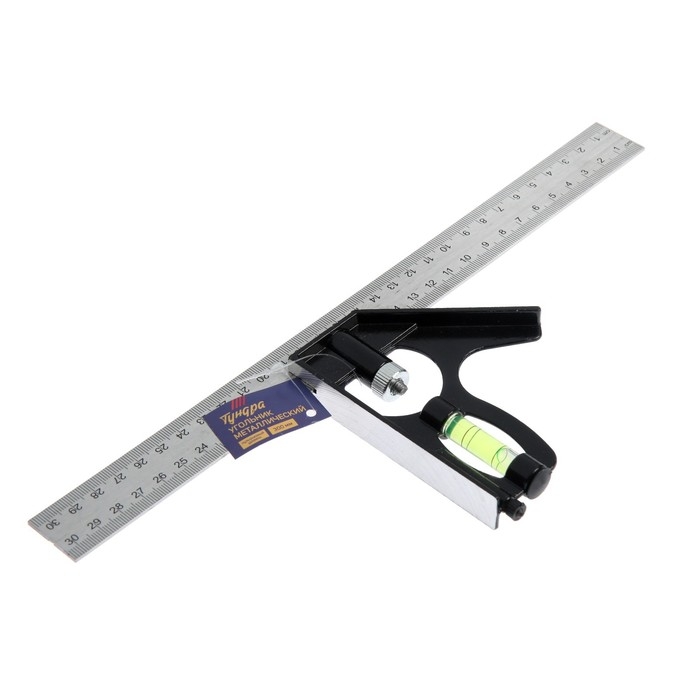 Угольник металлический комбинированный ТУНДРА, с уровнем, 300 мм Угольник металлический комбинированный ТУНДРА, с уровнем, 300 мм