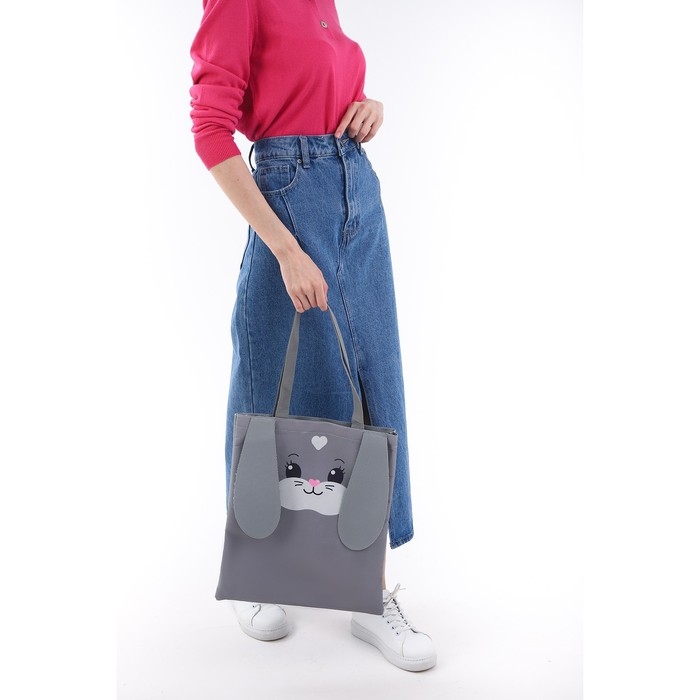 Сумка шопер «Зайка», 34.5 х 0.5 х 39 см серый