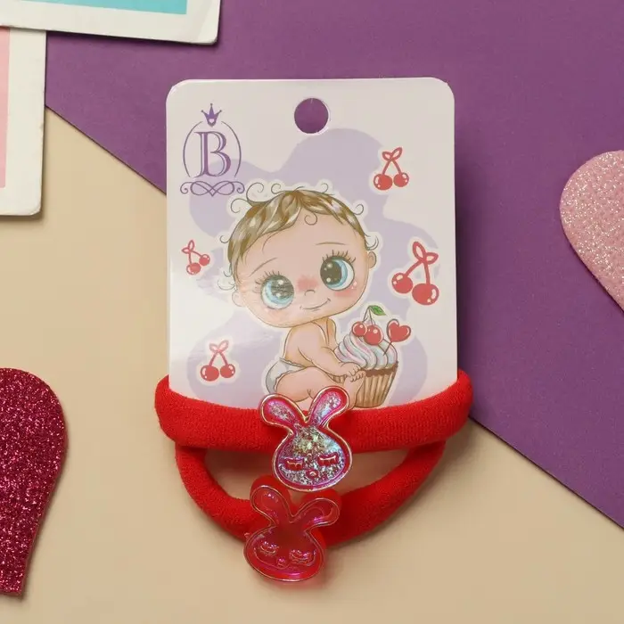 Резинка для волос  Резинка для волос "Пупсёнок" (набор 2 шт) зайчик, 4 см, красный