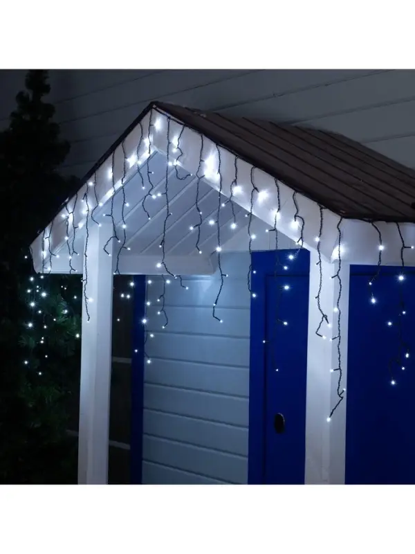 Гирлянда &laquo;Бахрома&raquo; 3&times;0.6 м, IP44, УМС, тёмная нить, 160 LED, свечение белое, мерцание белым, 220 В