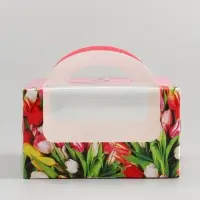 Коробка под бенто - торт с окном &laquo;С 8 марта!&raquo;, 14&times;14&times;8 см