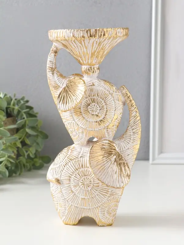 Подсвечник полистоун на 1 свечу "Слоны. Золотые круги" d=8 см 12х10х24 см