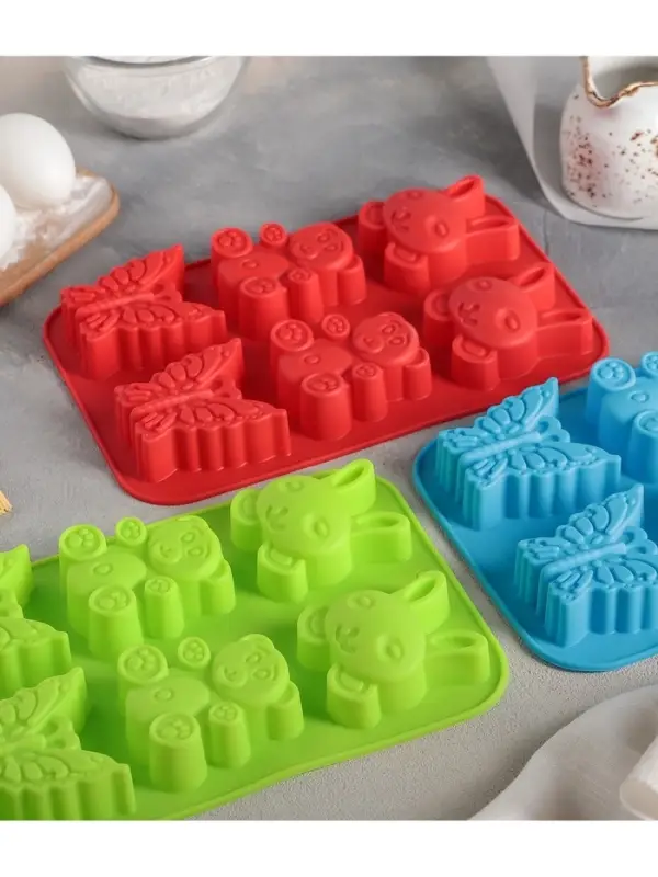 Форма для выпечки Доляна &laquo;Животные. Зоопарк&raquo;, силикон, 26&times;17 см, 6 ячеек (7.2&times;6.4 см), МИКС