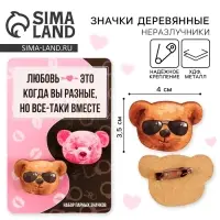 Значки деревянные, неразлучники «Любовь это когда», 2 шт., 8 х 12 см.