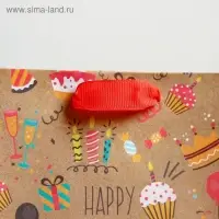 Пакет подарочный крафтовый, упаковка, «Happy birthday», S 12 х 15 х 5.5 см