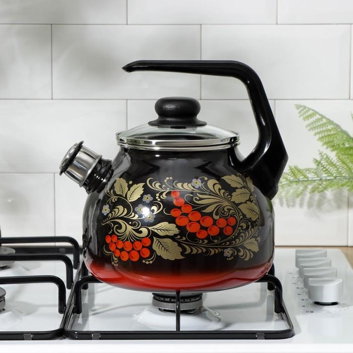 Чайник «Рябина», 3 л, фиксированная ручка, со свистком, индукция, цвет чёрный