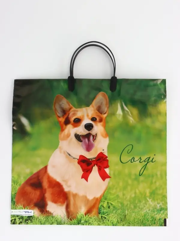 Пакет Пакет "Корги, полиэтиленовый, пластиковая ручка 37х35 см 90 мкм