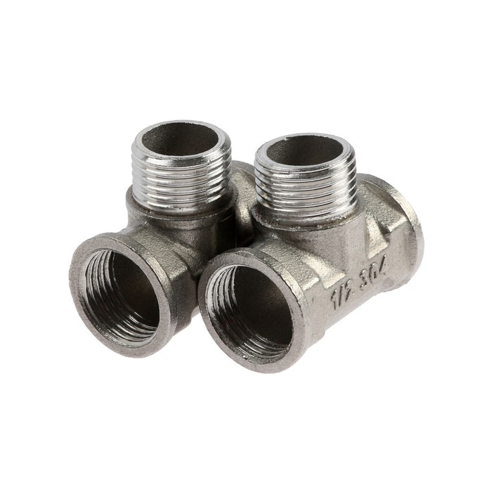 Тройник ZEIN, 1/2 Тройник ZEIN, 1/2", внутренняя/наружная/внутренняя резьба, нержавеющая сталь, фасовка 2 шт.