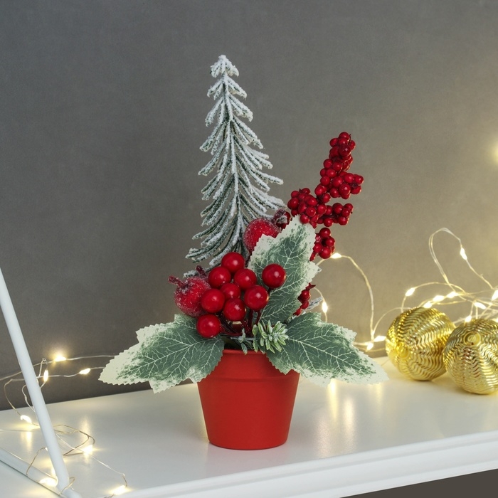 Декор  Декор "Яркий праздник, в горшочке" ёлка ягодки, 20х7 см