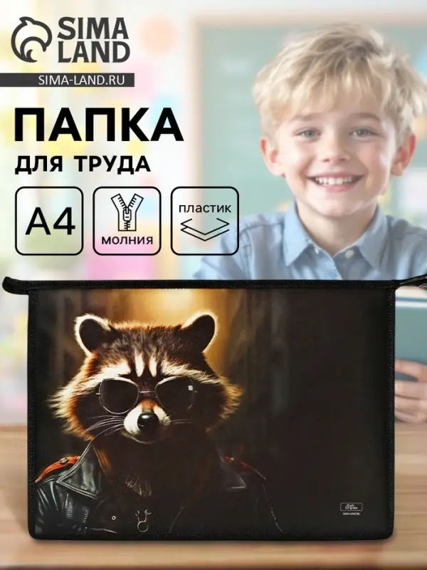 Папка для труда, А4, пластиковая, 23&times;32.5&times;5.5 см &laquo;Енот&raquo;
