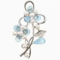 Брошь с жемчугом "Цветы", цвет голубой в серебре Брошь с жемчугом "Цветы", цвет голубой в серебре